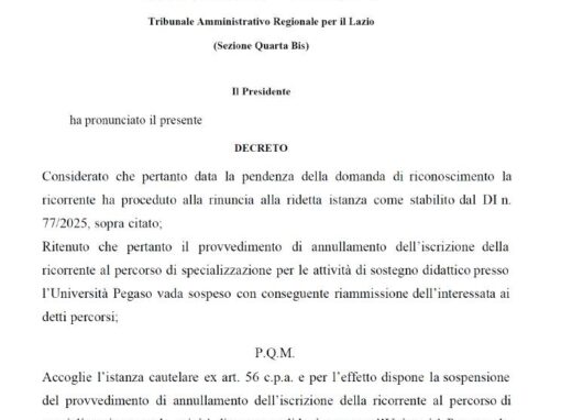 AMMESSO AL CORSO INDIRE ANCHE CHI AVEVA PRESENTATO L’ISTANZA DI RICONOSCIMENTO AL MUR (Ministero dell’Università)