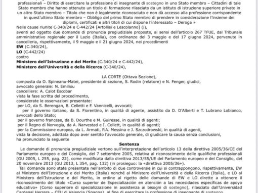 PUBBLICATA OGGI LA SENTENZA DELLA CORTE EUROPEA DI GIUSTIZIA – NULLA CAMBIA NELLA SOSTANZA